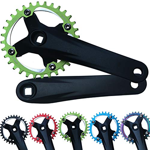 GANOPPER Mountain Bike Crankset 32T 170 104BCD Square Taper MTB Crankset 1x 170mm Single Speed Road Bike Crank Set Green Bicycle Components