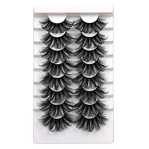 ALICROWN 25MM Lashes Fluffy Long Mink Lashes Thick High Crossed Volume False Eyelashes 8 Pairs Soft Handmade Lashes Pack