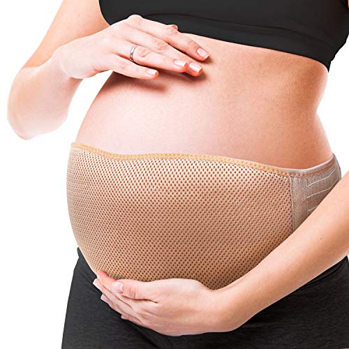 Belly Band for Lower Back Support - Pregnancy Belly Support Band - Maternity Belt for Pregnant Women - Belly Bandit to Relieve Pelvic and Back Pain - Lightweight Abdominal Binder - Size Medium (Beige) - Keenhealth