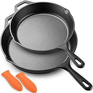 Legend Cast Iron Skillet Set | Large 10 & 12 Frying Pans with Silicone Hot Sleeves for Oven, Induction, Cooking, Pizza, Sautéing & Grilling | Lightly Pre-Seasoned Cookware Gets Better with Use