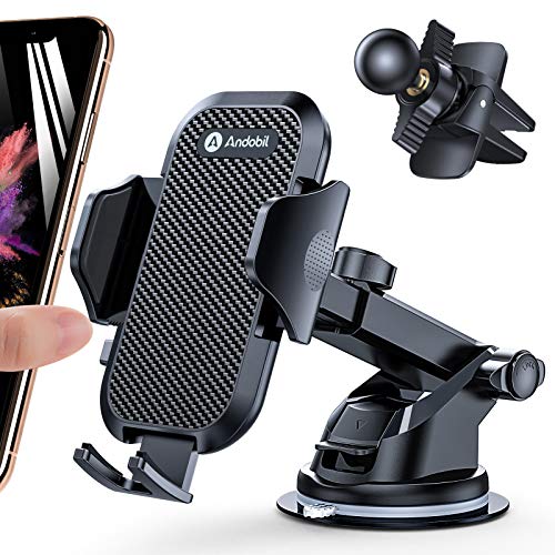 Andobil Car Phone Mount Easy Clamp, Ultimate Hands-Free Phone Holder for Car Dashboard Air Vent Windshield, Super Suction Compatible with iPhone 11/11 Pro/8 Plus/8/SE/X/XR/XS/7 Samsung S20/S10 More