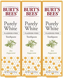 Burt's Bees Toothpaste, Natural Flavor, Fluoride Free Purely White, Zen Peppermint, 4.7oz 3 Count