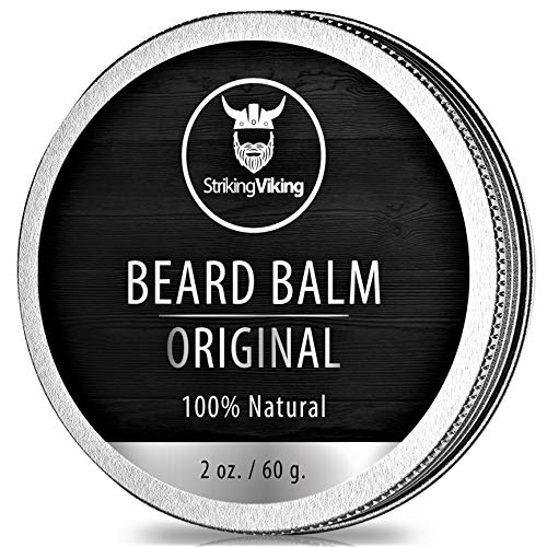 Unscented Beard Balm - Styles, Strengthens & Softens Beards and Mustaches - 100% Natural Beard Conditioner with Organic Shea Butter, Tea Tree, Argan & Jojoba Oils by Striking Viking