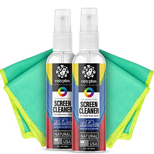 Calyptus Screen Cleaner Kit | Plant Based Power | USA Made | 8 Ounces + 8 Inch Pixel Shining Cloths | Streak Free Spray | Phone, Laptop, Tablet, Computer Screen Cleaning