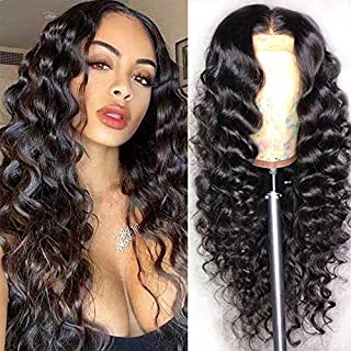 Eotltiue Hair 18inch Loose Deep Wave Human Hair Lace Front Wig for Black Women, 4x4 Lace Closure Wig Pre Plucked Natural Hairline with Baby Hair, Brazilian Loose Deep Wave Human Hair Wig Natural Color