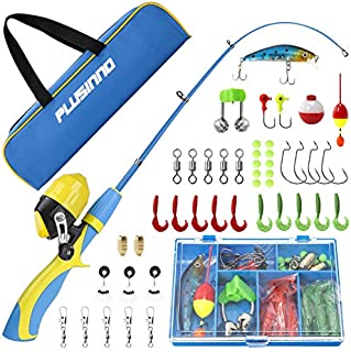 PLUSINNO Kids Fishing Pole,Portable Telescopic Fishing Rod and Reel Full Kits, Spincast Youth Fishing Pole Fishing Gear for Kids, Boys