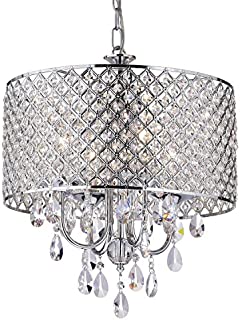 Edvivi Marya 4-Light Chrome Round Crystal Chandelier Ceiling Fixture | Beaded Drum Shade | Glam Lighting