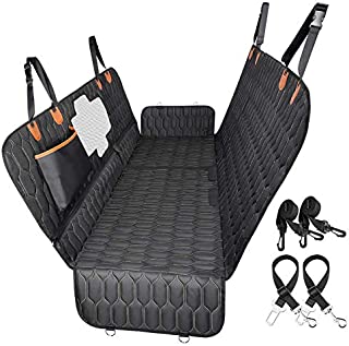 4-in-1 Dog Car Seat Cover, OKMEE Convertible Dog Hammock Scratchproof Pet Car Seat Cover with Mesh Window 2 Seat Belts , Durable Nonslip Dog Seat Cover for Back Seat Protector for Cars Trucks SUVs