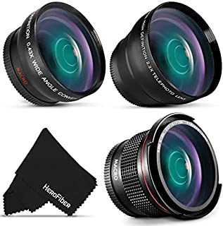 58mm Lens Attachment Kit Includes: Wide-Angle and 2X Telephoto Zoom Lenses, Fisheye Lens for Canon Rebel T8i T7 T7i T6i T6S T6 T5i T5 T4i T3i T2i SL3 SL2 EOS 90D 80D 77D 70D 60D 760D 750D DSLR Camera