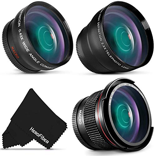 58mm Lens Attachment Kit Includes: Wide-Angle and 2X Telephoto Zoom Lenses, Fisheye Lens for Canon Rebel T8i T7 T7i T6i T6S T6 T5i T5 T4i T3i T2i SL3 SL2 EOS 90D 80D 77D 70D 60D 760D 750D DSLR Camera