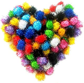 100pcs Sparkle Balls Assorted Pompoms Multicolor Cat's Favorite Toy Glitter Pom Pom for Cat Kittens DIY Crafts Decorations