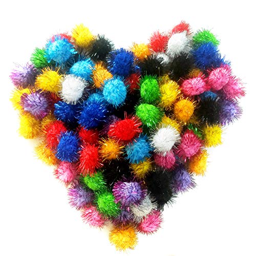 100pcs Sparkle Balls Assorted Pompoms Multicolor Cat's Favorite Toy Glitter Pom Pom for Cat Kittens DIY Crafts Decorations