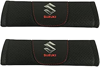 Jimat 2pcs Suzuki Logo Black Leather Car Seat Safety Belt Strap Covers Shoulder Pad Accessories Fit For Suzuki Celerio Suzuki Swift Suzuki Dzire Suzuki Ertiga Suzuki CIAZ