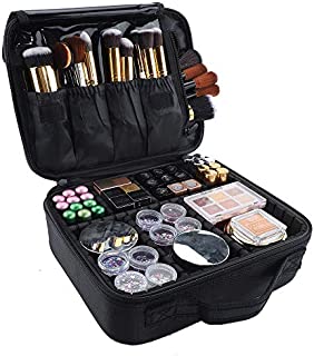 Travel Makeup Bag - GZCZ Makeup Train Case Cosmetic Case Organizer Portable Artist Storage Bag with Adjustable Dividers for Cosmetics Makeup Brushes Toiletry Jewelry Digital Accessories