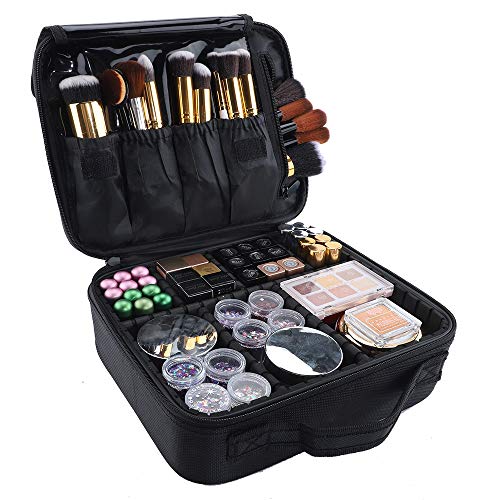 Travel Makeup Bag - GZCZ Makeup Train Case Cosmetic Case Organizer Portable Artist Storage Bag with Adjustable Dividers for Cosmetics Makeup Brushes Toiletry Jewelry Digital Accessories