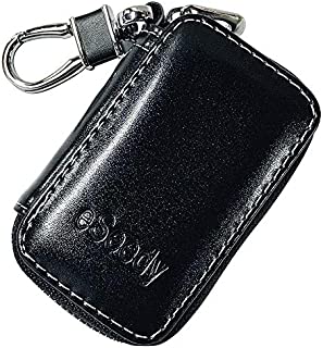 SCMAuto Car Key Case, Genuine Leather Car Smart Key Chain Keychain Holder Metal Hook and Keyring Zipper Bag for Remote Key - Black, 3.542.361.0 inch