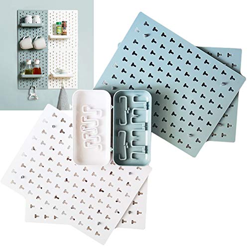 Wall Shelf 4pcs Floating Shelves Wall Mount Shelf Pegboard Hooks Organizer Storage Racks Decorative DIY for Living Room Kitchen Bathroom Office Entryway Plastic Convenient