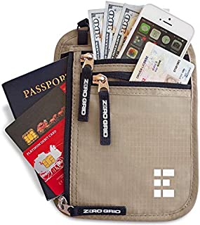 Zero Grid Neck Wallet w/RFID Blocking- Concealed Travel Pouch & Passport Holder (Desert Sand)