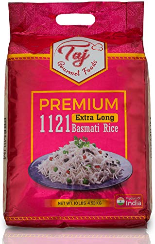 TAJ Premium 1121 Basmati Rice, Extremely Long Grain, 10-Pounds