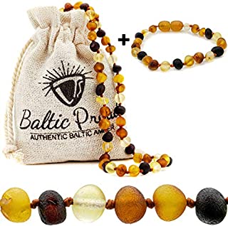 Raw Baltic Amber Necklace and Bracelet Gift Set (Unisex Multi Raw 12.5 Inches/5.5 Inches) - Certified Premium Quality Raw Baltic Sea Amber