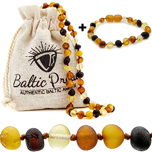 Raw Baltic Amber Necklace and Bracelet Gift Set (Unisex Multi Raw 12.5 Inches/5.5 Inches) - Certified Premium Quality Raw Baltic Sea Amber