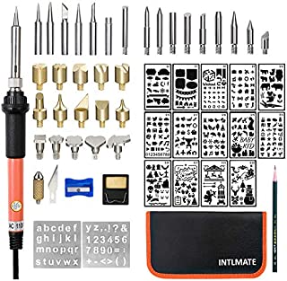 Wood Burning Kit Woodburning Tool with Soldering Iron INTLMATE 54 PCS Woodburner Temperature Adjustable with Soldering Iron Set Pyrography Wood Burning Pen,Embossing/Carving/Soldering Tips+16 Stencils