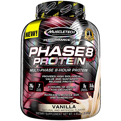 Whey Protein Powder | MuscleTech Phase8 Protein Powder | Whey & Casein Protein Powder Blend | Slow Release 8-Hour Protein Shakes | Muscle Builder for Men & Women | Vanilla, 4.6 lbs (50 Servings)