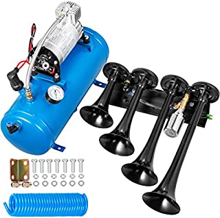 VEVOR Train Horn Kit 4 Trumpet 12V Train Air Horn 150db Truck Loudest Horn, with 1.5 Gal Tank 150 PSI Air Compressor for Truck Complete Kit and Blaster Train Horn Kit for Truck, Car and Motocycle