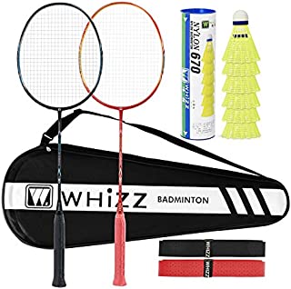 WHIZZ Heavy Duty Graphite Badminton Racket, Full Carbon Fiber Professional Set for Adults with Badminton Bag & 2 Racquet Grip (Sword Black+Red)