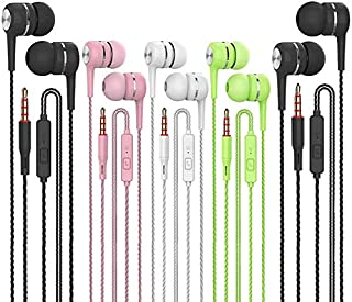 Earbuds Headphones with Microphone 5 Pack, Earbuds Wired Stereo Earphones in-Ear Headphones Bass Earbuds, Compatible with iPhone and Android Smartphones, iPod, iPad, MP3 Players, Fits Most 3.5mm Jack