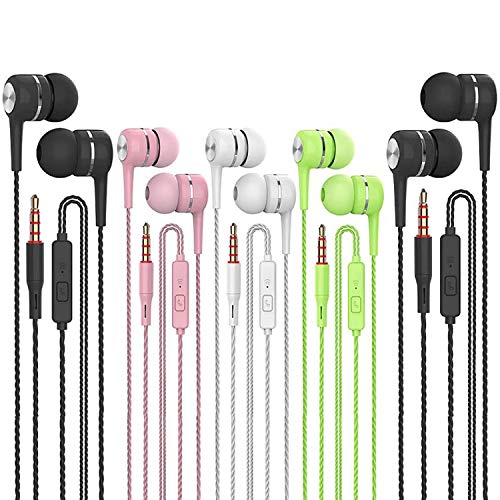 Earbuds Headphones with Microphone 5 Pack, Earbuds Wired Stereo Earphones in-Ear Headphones Bass Earbuds, Compatible with iPhone and Android Smartphones, iPod, iPad, MP3 Players, Fits Most 3.5mm Jack