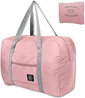 Unova Folding Travel Duffel Bag Packable Light Nylon Water Resistant Tote Weekend Getaway Overnight Carry-on Shoulder (Pink)