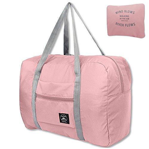 Unova Folding Travel Duffel Bag Packable Light Nylon Water Resistant Tote Weekend Getaway Overnight Carry-on Shoulder (Pink)