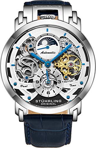 Stuhrling Orignal Mens Watch Automatic Watch Skeleton Watches for Men - Leather Luxury Dress Watch - Mechanical Watch Stainless Steel Case Self Winding Analog Watch for Men