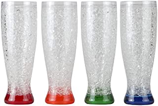 Lily's Home Double Wall Gel-Filled Acrylic Freezer Beer Glasses, Great for Enjoying Brews at BBQs and Parties, Clear with Assorted Color Bases (16 oz. Each, Set of 4) - Pilsner Shape