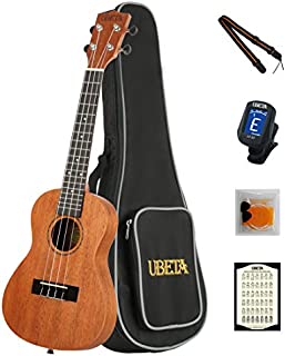 UBETA UC-031 Concert Ukulele 23 Inch Beginner Travel Mahogany Ukulele Bundle with Gig bag, clip-on tuner, picks,strings chord card and strap