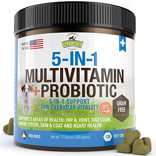 Dog Multivitamin, Glucosamine Chondroitin MSM, Omega 3, Probiotics, Hemp - 120 Grain Free Chews, USA - Dog Vitamins and Supplements for Coat, Skin, Heart, Immune Support, Joint Supplement for Dogs