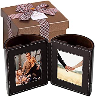 Valentines day gift | Office gift | Office Desk Organizer | White Elephant | Pen Holder with Photo Frame | Birthday Gift | Picture Frame for desk | Office Supplies in Pu Leather Dark Brown (with gift box)