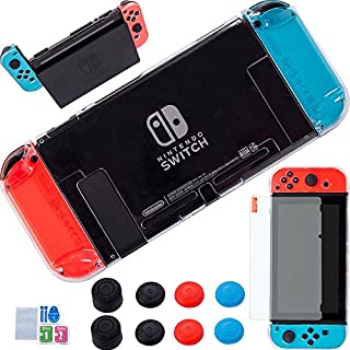 YOOWA 3 in 1 Nintendo Switch Dockable Case - [Newest Version] Clear Protective Cover Case for Nintendo Switch and Joy-Con Controllers w/8 Thumb Grips Caps and Nintendo Switch Screen Protector - Clear