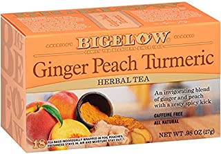 Bigelow Tea Ginger Peach Turmeric Herbal Tea Bags, 18 Count Box (Pack of 6) Caffeine-Free Herbal Tea, 108 Tea Bags Total