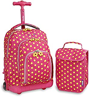 J World New York Kids' Lollipop Rolling Backpack & Lunch Bag Set, Pink Buttons, One Size