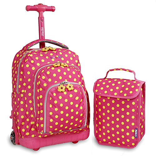 J World New York Kids' Lollipop Rolling Backpack & Lunch Bag Set, Pink Buttons, One Size