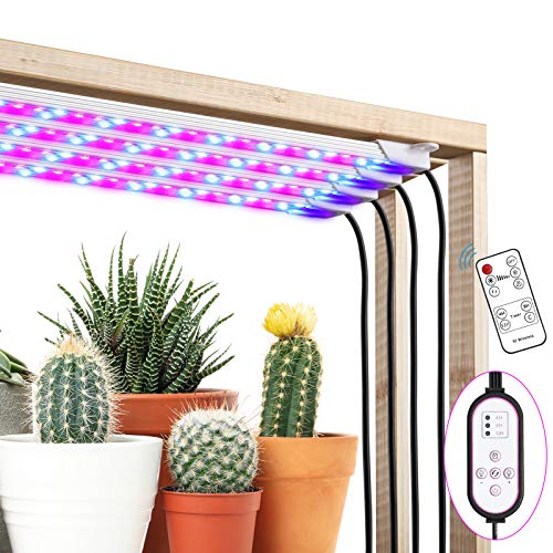 Amzdest Grow Light Strip, 40W 192 LED Plant Light with Remote Controller, 4/8/12H Timer Auto ON/Off, 10 Dimmable Levels& 3 Spectral Modes, Grow Lights for Indoor Plants with 9.45ft Cord (R+B Light)