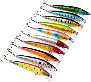 JUEMENZHE 10 Pcs Lot Fishing Lures Saltwater Laser 3D Minnow Fishing Lures for Bass Bluegill Salmon Striper Pike 3.8 inch 0.3 oz