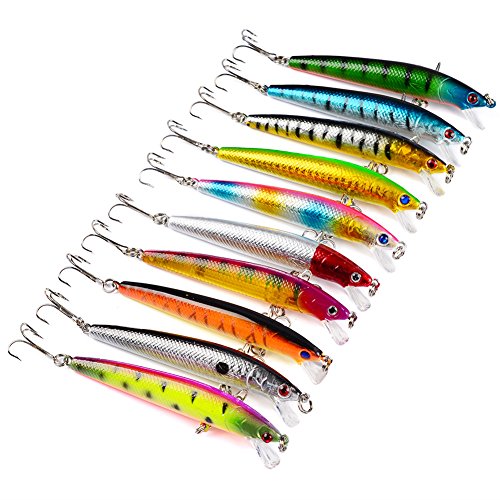 JUEMENZHE 10 Pcs Lot Fishing Lures Saltwater Laser 3D Minnow Fishing Lures for Bass Bluegill Salmon Striper Pike 3.8 inch 0.3 oz