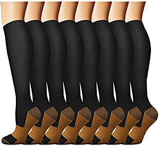 8 Pack Copper Knee High Compression Socks For Men & Women - Best For Running,Athletic,Medical,Pregnancy and Travel -15-20mmHg