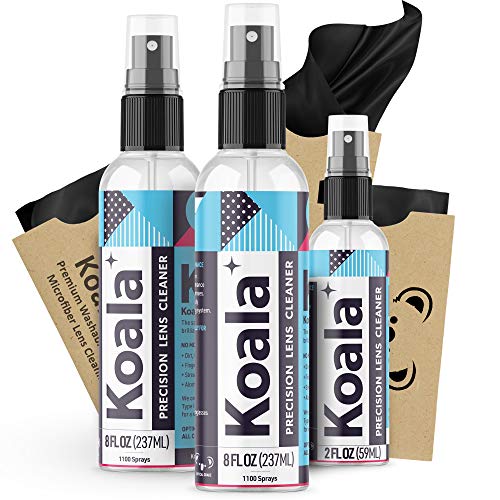 Koala Eyeglass Lens Cleaner Spray Kit | American Made | 18 Ounces + 3 Koala Cloths | Streak and Alcohol Free | Carefully Engineered Glasses Cleaner | Safe for All Lenses