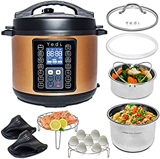 Yedi 9-in-1 Total Package Instant Programmable Pressure Cooker, 6 Quart, Deluxe Accessory kit, Recipes, Pressure Cook, Slow Cook, Rice Cooker, Yogurt Maker, Egg Cook, Sauté, Steamer, Copper