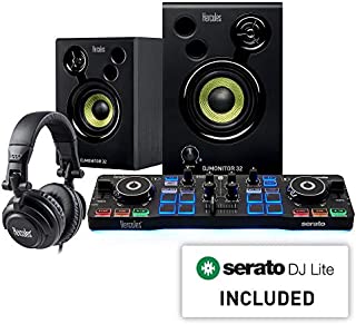 Hercules DJ Starter Kit | Starlight USB DJ Controller with Serato DJ Lite Software, 15-Watt Monitor Speakers, and Sound-Isolating Headphones