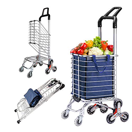 Upgraded Folding Shopping Cart Portable Grocery Stair Climbing Cart with Tri-Wheels, Swivel Handle, Wheel Bearings & Removable Basket, Perfect for Mom Christmas Gifts